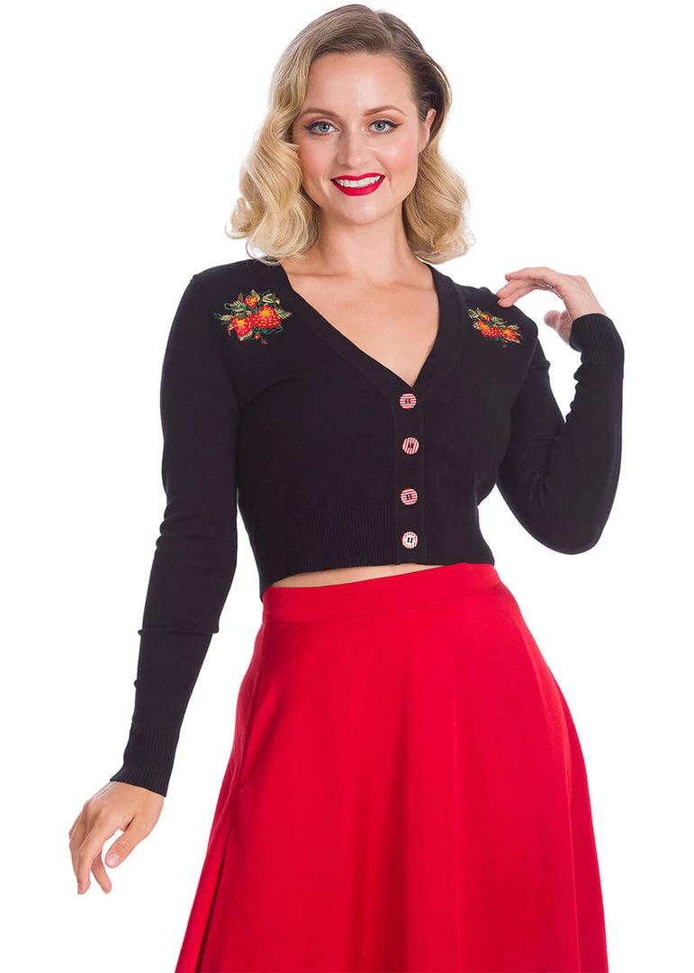 Banned Strawberry Fields 50's Cardigan Black New In