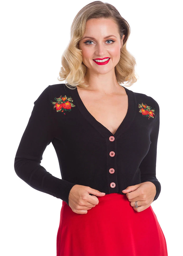 Banned Strawberry Fields 50's Cardigan Black New In