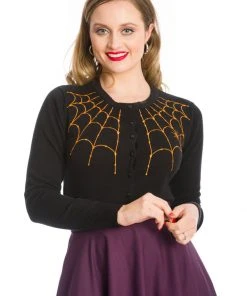 Banned Under Her Spider Web 50's Cardigan Black Orange
