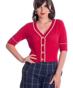 New In Banned Boat Club Anchor 50's Cardigan Red