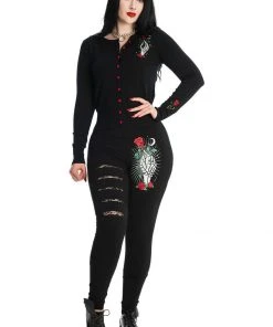 Banned Ishtar Skeleton Rose 50's Cardigan Black New In
