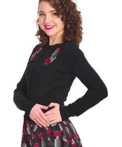 Banned Singing Rose 50's Cardigan Black New In