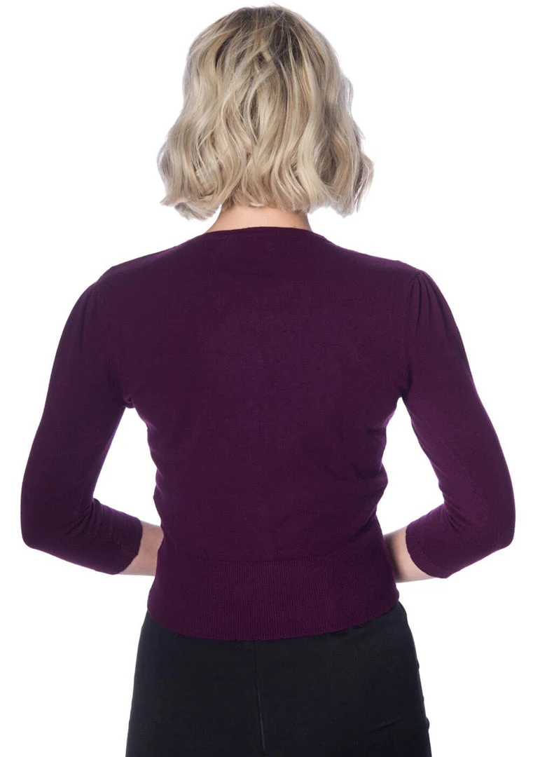 Banned Cat Scallop Collar 40's Cardigan Aubergine Purple