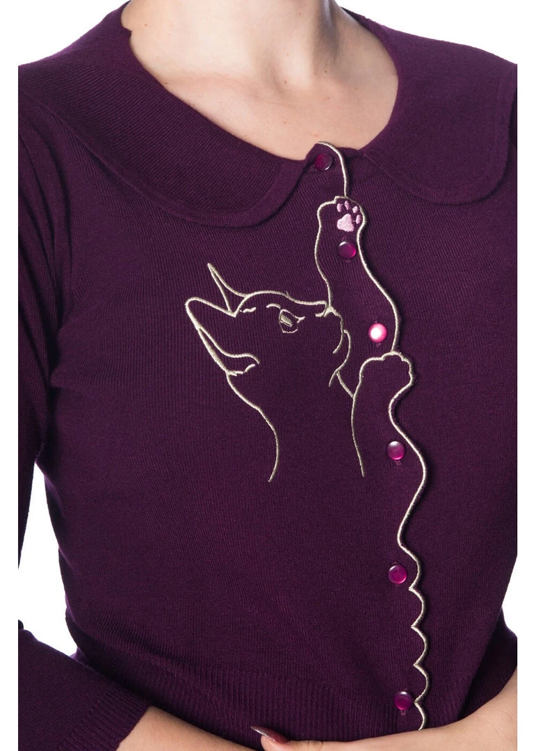 Banned Cat Scallop Collar 40's Cardigan Aubergine Purple