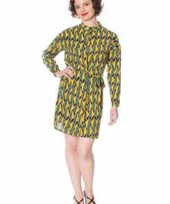 Banned Art Deco Leaves 60's Dress Green