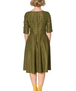 Banned Cheeky Check 40's Swing Dress Khaki Green