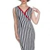 New In Banned Land Ahoy 60's Pencil Dress White Navy