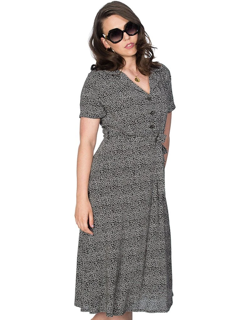 Banned Ditzy Floral 40's Shirt Dress Black