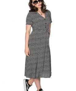 Banned Ditzy Floral 40's Shirt Dress Black