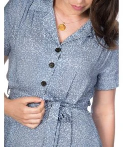 Banned Ditzy Floral 40's Shirt Dress Blue