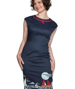 New In Banned Summer Sail 50's Pencil Dress Navy