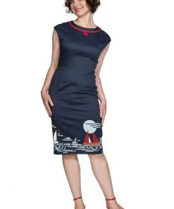 New In Banned Summer Sail 50's Pencil Dress Navy