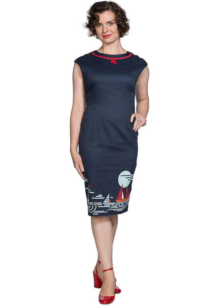 New In Banned Summer Sail 50's Pencil Dress Navy
