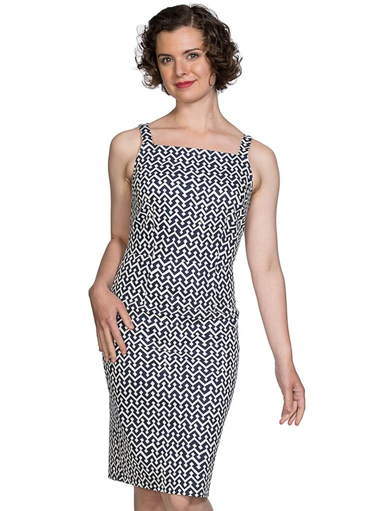 Banned Tile 60's Pencil Dress Navy New In