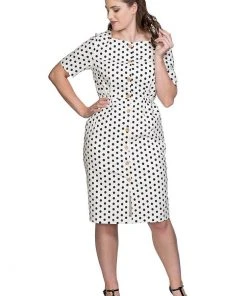 Banned Polkadot Button Up 50's Pencil Dress White New In