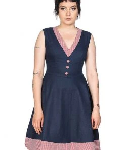New In Banned Diner Days 50's Swing Dress Dark Blue
