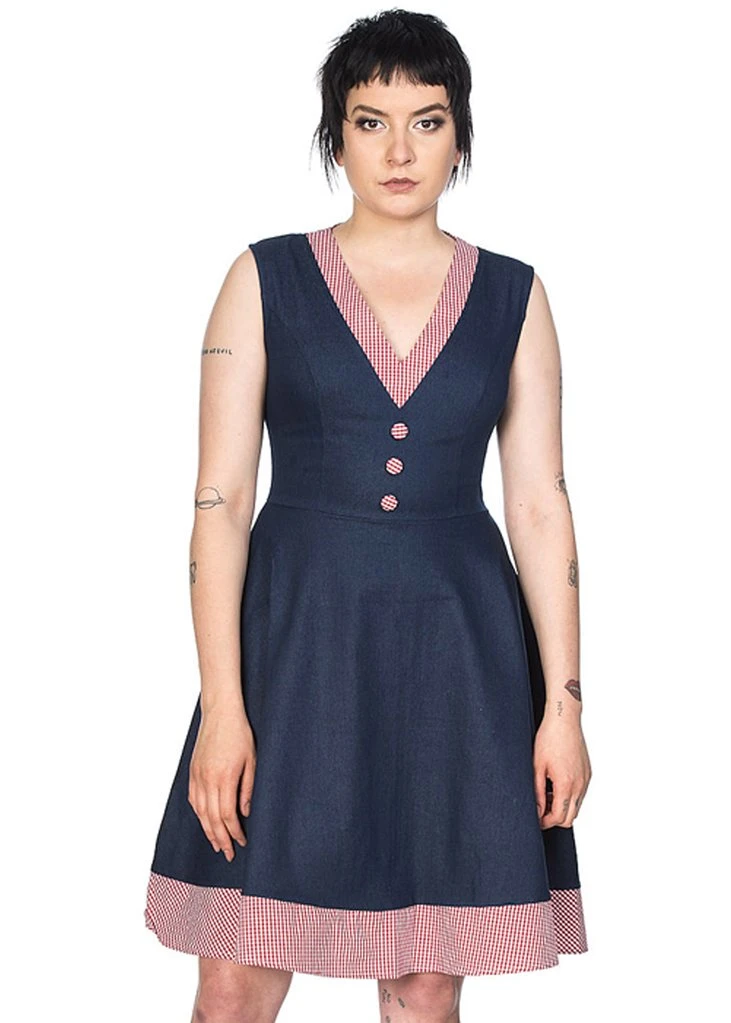New In Banned Diner Days 50's Swing Dress Dark Blue