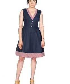New In Banned Diner Days 50's Swing Dress Dark Blue