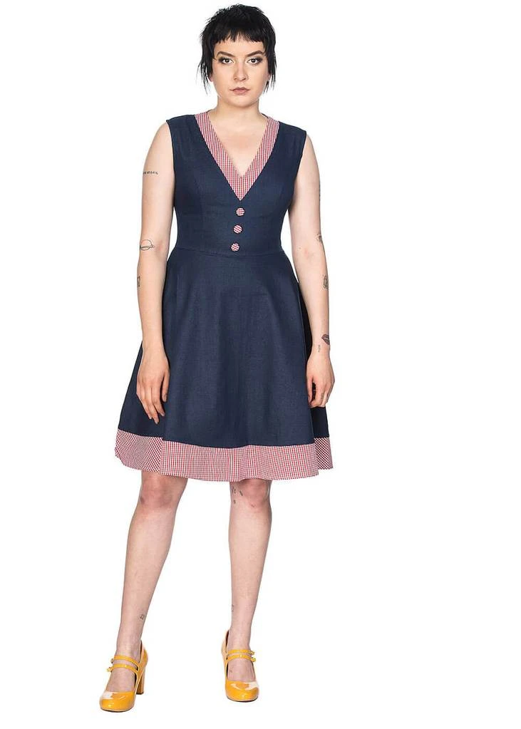 New In Banned Diner Days 50's Swing Dress Dark Blue