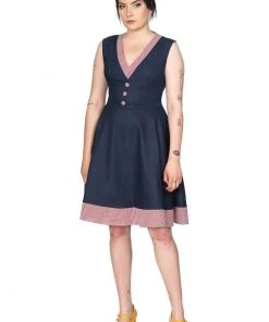 New In Banned Diner Days 50's Swing Dress Dark Blue