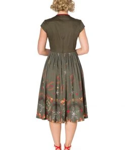 Banned Winter Leaves 50's Swing Dress Green