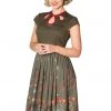 Banned Winter Leaves 50's Swing Dress Green