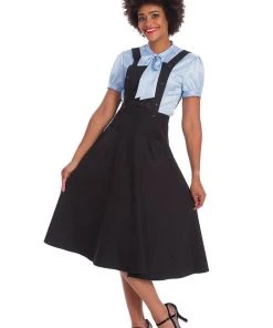 New In Banned Book Smart Pinafore 40's Swing Dress Black