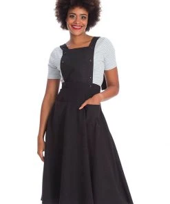 New In Banned Book Smart Pinafore 40's Swing Dress Black