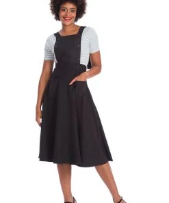 New In Banned Book Smart Pinafore 40's Swing Dress Black