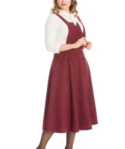 New In Banned Lifes A Peach 40's Pinafore Swing Dress Aubergine Purple