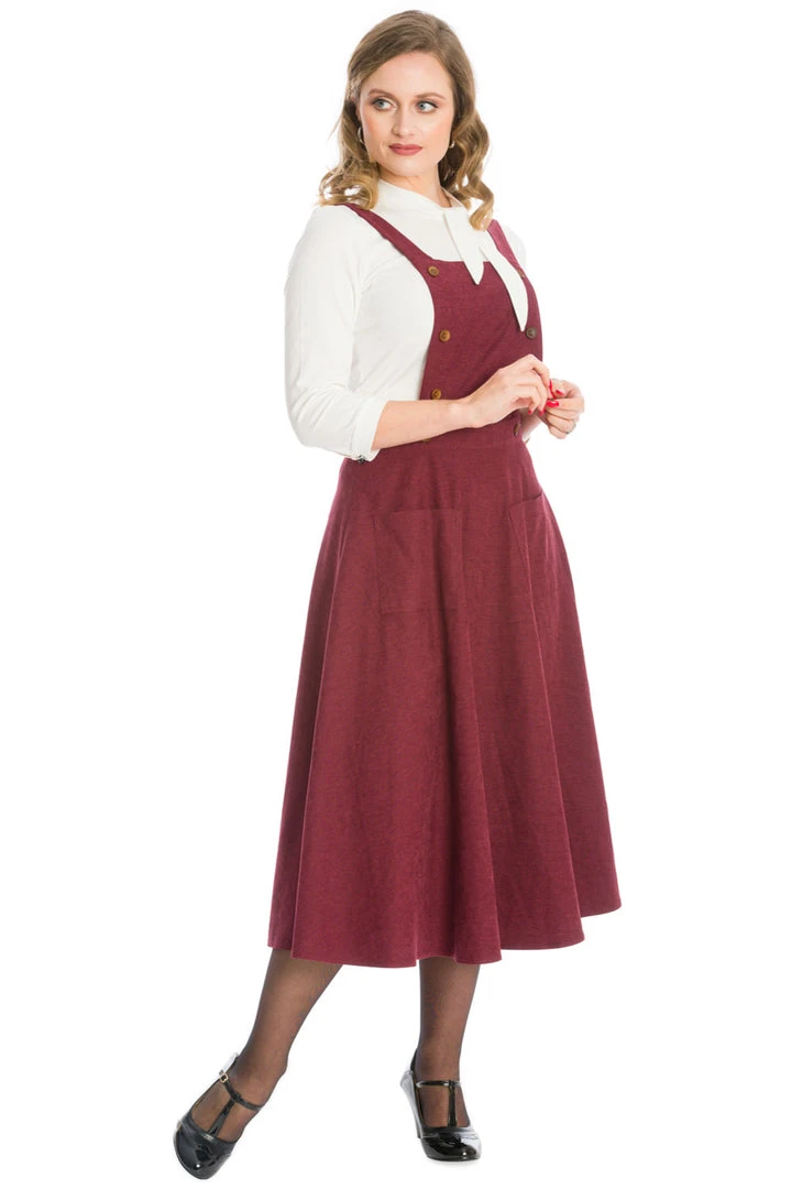 New In Banned Lifes A Peach 40's Pinafore Swing Dress Aubergine Purple
