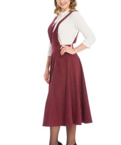 New In Banned Lifes A Peach 40's Pinafore Swing Dress Aubergine Purple