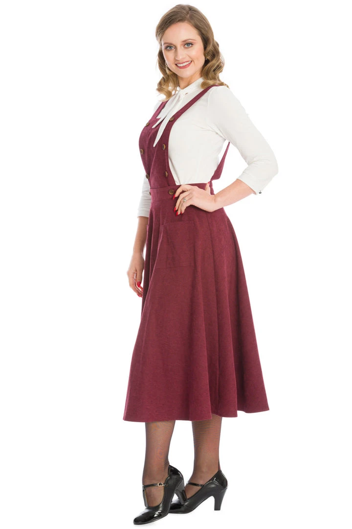 New In Banned Lifes A Peach 40's Pinafore Swing Dress Aubergine Purple