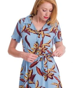 Banned Tropical Days 40's Swing Dress Blue
