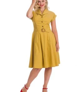 Banned Spot Perfection Polkadot 50's Swing Dress Mustard