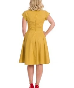Banned Spot Perfection Polkadot 50's Swing Dress Mustard