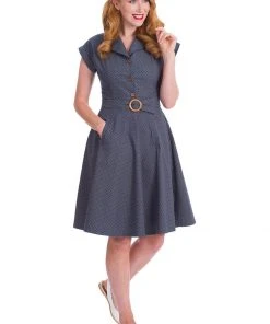 Banned Spot Perfection Polkadot 50's Swing Dress Navy