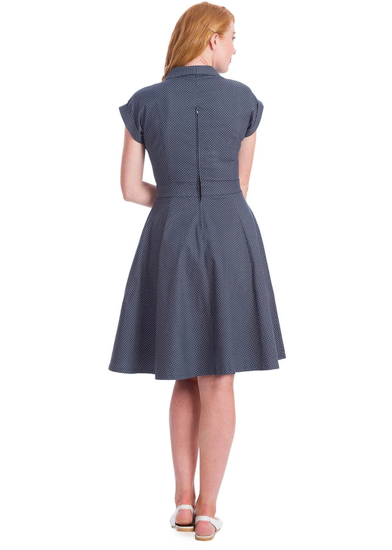 Banned Spot Perfection Polkadot 50's Swing Dress Navy