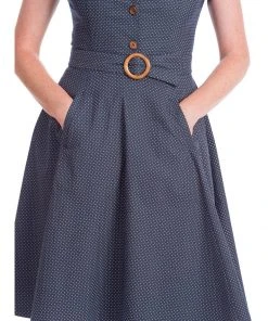 Banned Spot Perfection Polkadot 50's Swing Dress Navy