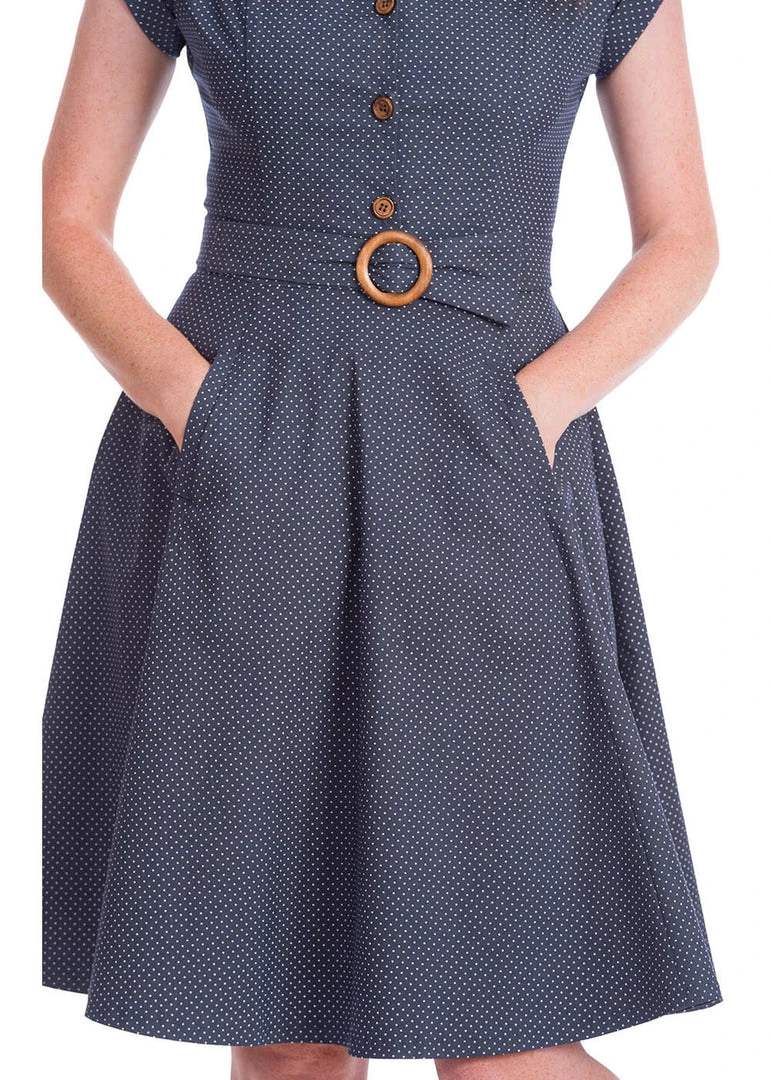 Banned Spot Perfection Polkadot 50's Swing Dress Navy