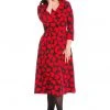 New In Banned Romance Button Hearts 40's A-Line Dress Red