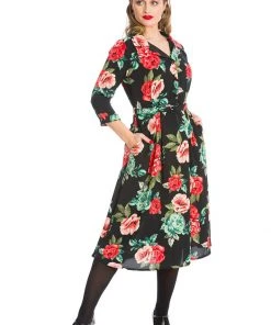 New In Banned Evening Rose 40's A-Line Dress Red