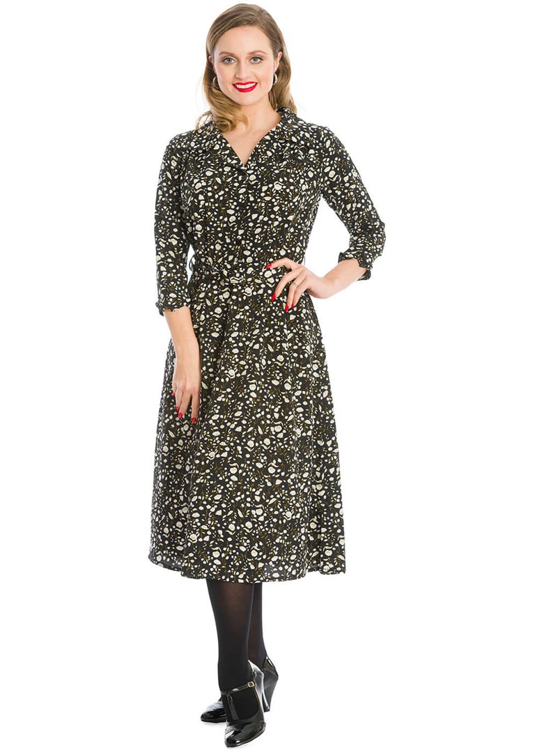 Banned Winter Blooms 40's A-Line Dress Black