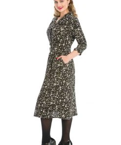 Banned Winter Blooms 40's A-Line Dress Black