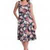 New In Banned Rose Bloom 50's Swing Dress Navy