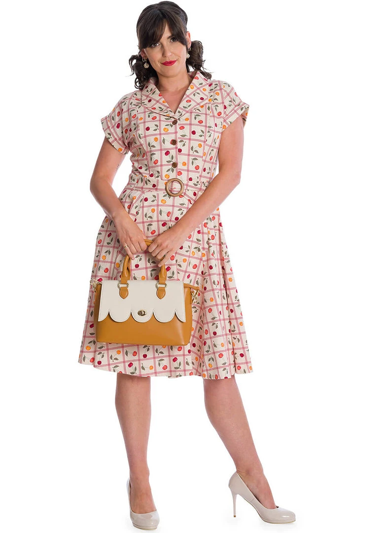 New In Banned Country Cherry 50's Swing Dress Ivory