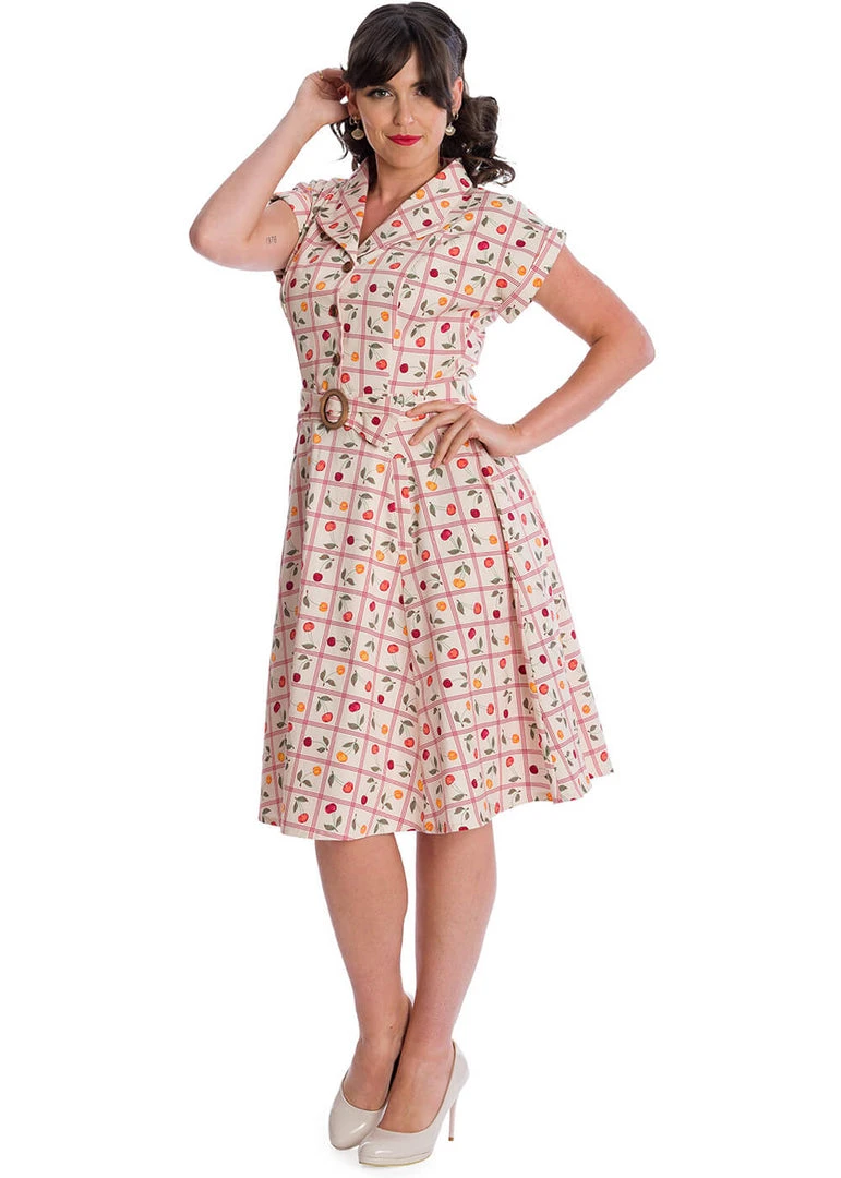 New In Banned Country Cherry 50's Swing Dress Ivory