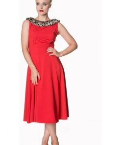 New In Banned Cara Faux Fur 50's Swing Dress Red