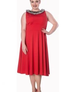 New In Banned Cara Faux Fur 50's Swing Dress Red