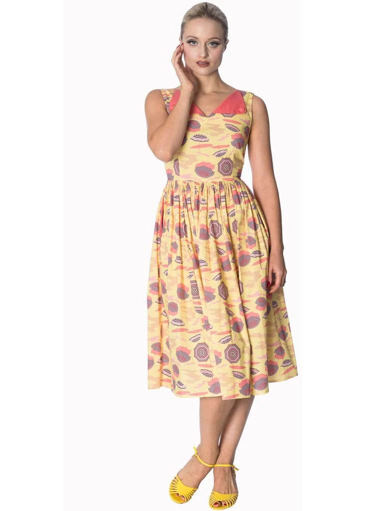 Banned Parasol All Over 50's Swing Dress Cream New In